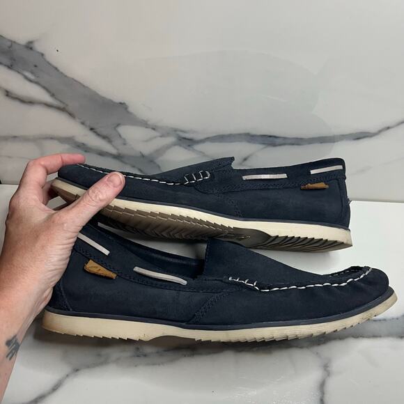 Clarks Noonan Cushioned Moccasins Loafers Slip-On Navy Suede Comfort Shoes 12 M - Picture 6 of 7